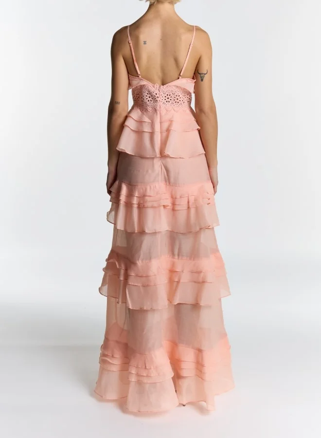 ترو ديكادينس Sophia Deep Plunge Layered Ruffle Maxi Dress